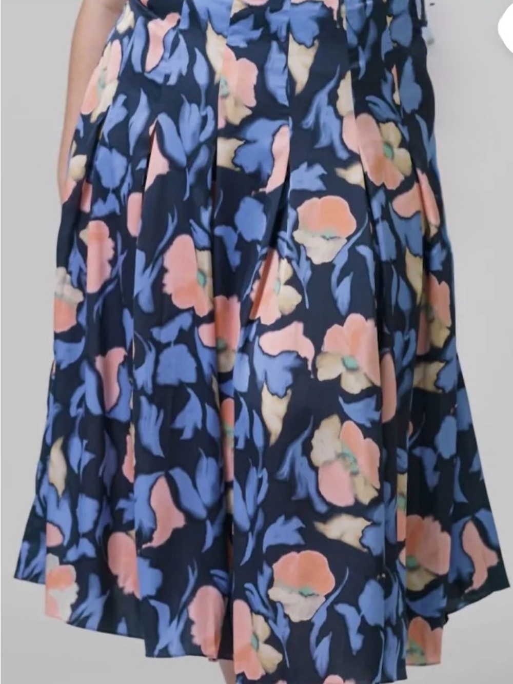 Tanya Taylor Navy Circle Skirt with Blue and Peach Floral Print